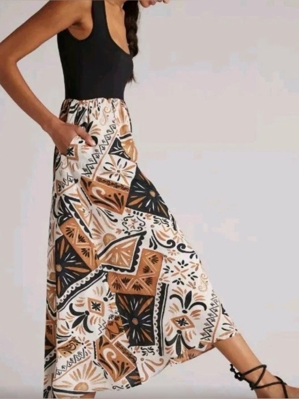 Anthropologie Sleeveless Midi Dress Black Floral size Medium